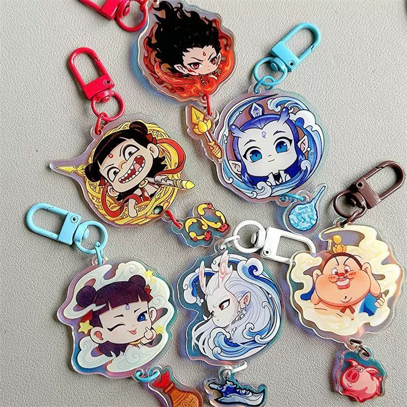 2025 New Cartoon Anime Film Chinese Ancient Mythology NeZha Keychain Hot Sale 3D PVC Magic Doll Pendant NeZha Keychain