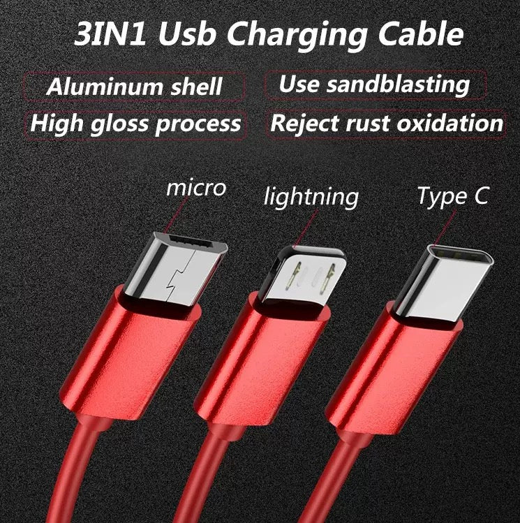 3-in-1 Compact Charging Cable Iphone & Lightning & USB-C | Custom Logo