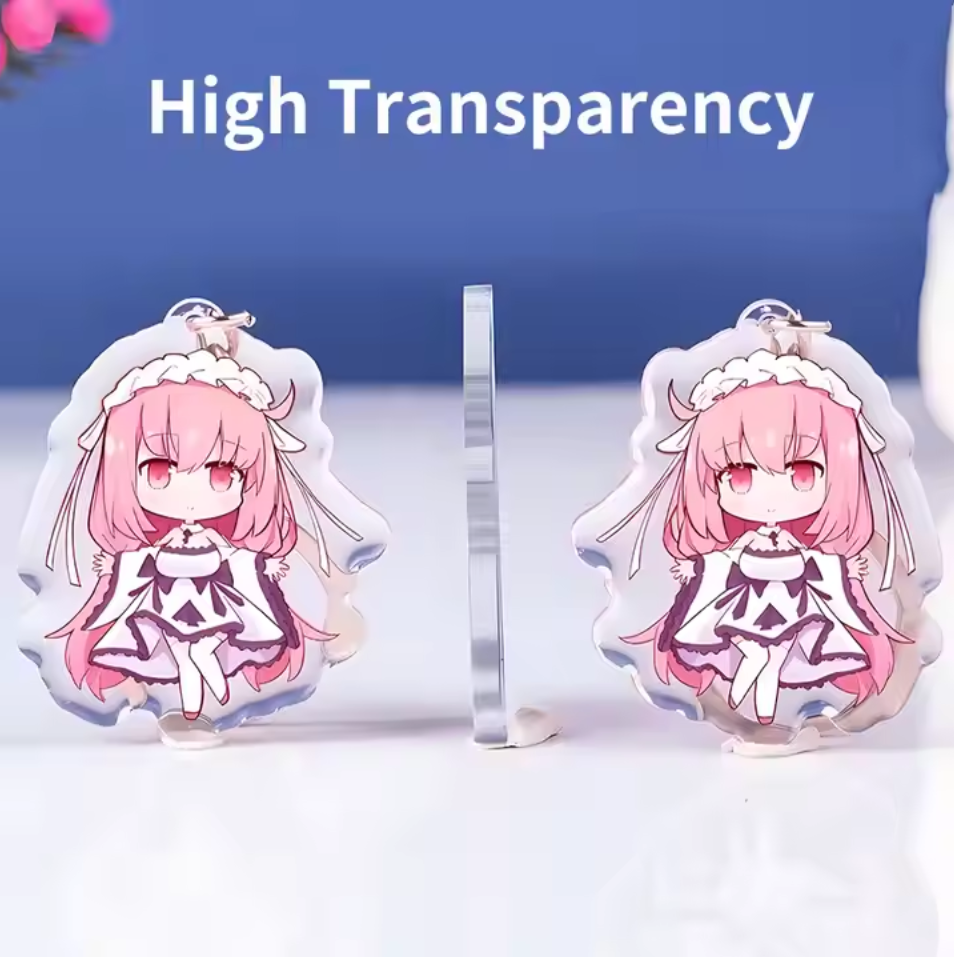 Custom UV Printed Holographic Keychain Rainbow keychain Anime Style Acrylic Key Ring with Clear Charms