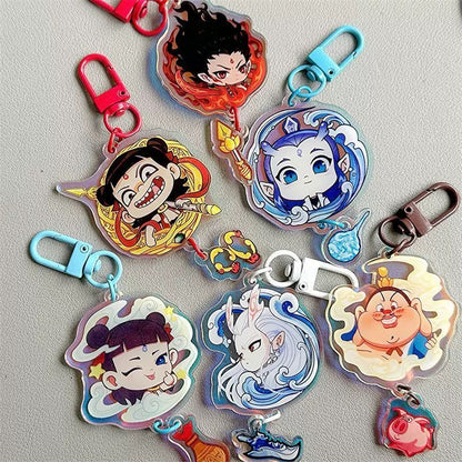 2025 New Cartoon Anime Film Chinese Ancient Mythology NeZha Keychain Hot Sale 3D PVC Magic Doll Pendant NeZha Keychain