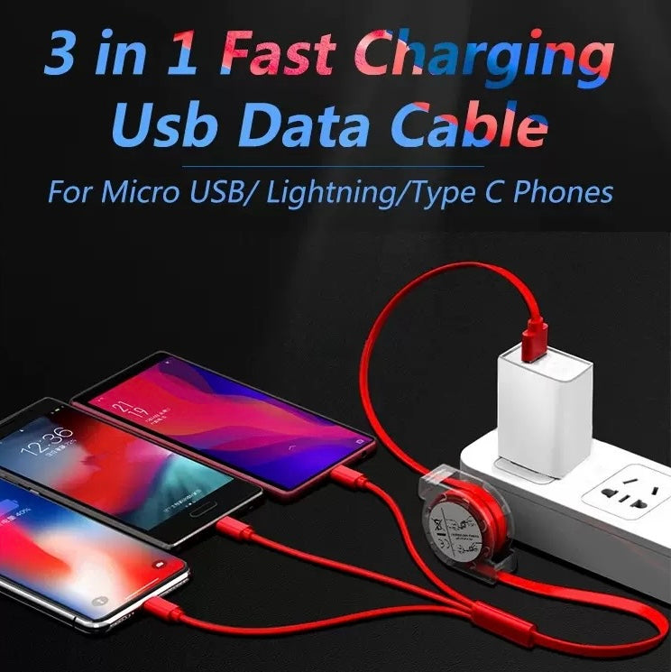 3 in 1 Charging Cable | Custom Logo For Iphone/Type C/Android