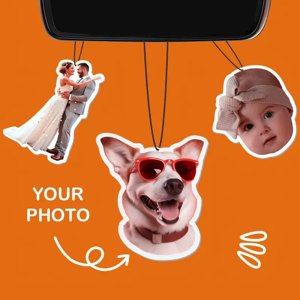 CustomPhotoCarAirFreshener_PersonalizedDouble-SidedPictureHangingScentedTablet_FreshFloralFragrance