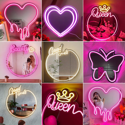 Custom Y2K Wavy Mirror LED Neon Light For Room Decor Wall Makeup Neon