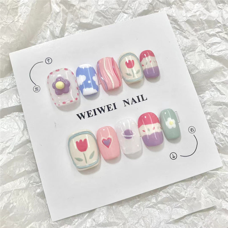Mid Length Version Press on Nail Box Packaging Custom logo White Pentagram Boite Press on Nails French Customise Press on Nails