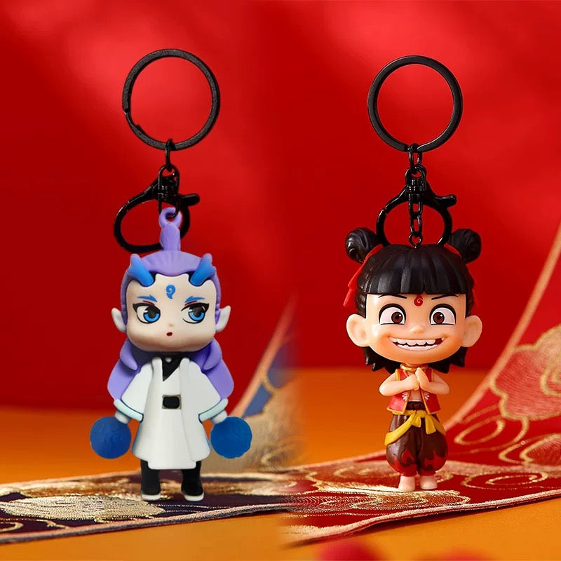 Nezha Aobing Key Chain PVC Pendant Cartoon Movies Nezha 2 Plastic Pendant Key Chain Birthday Gifts For Kids Lovers