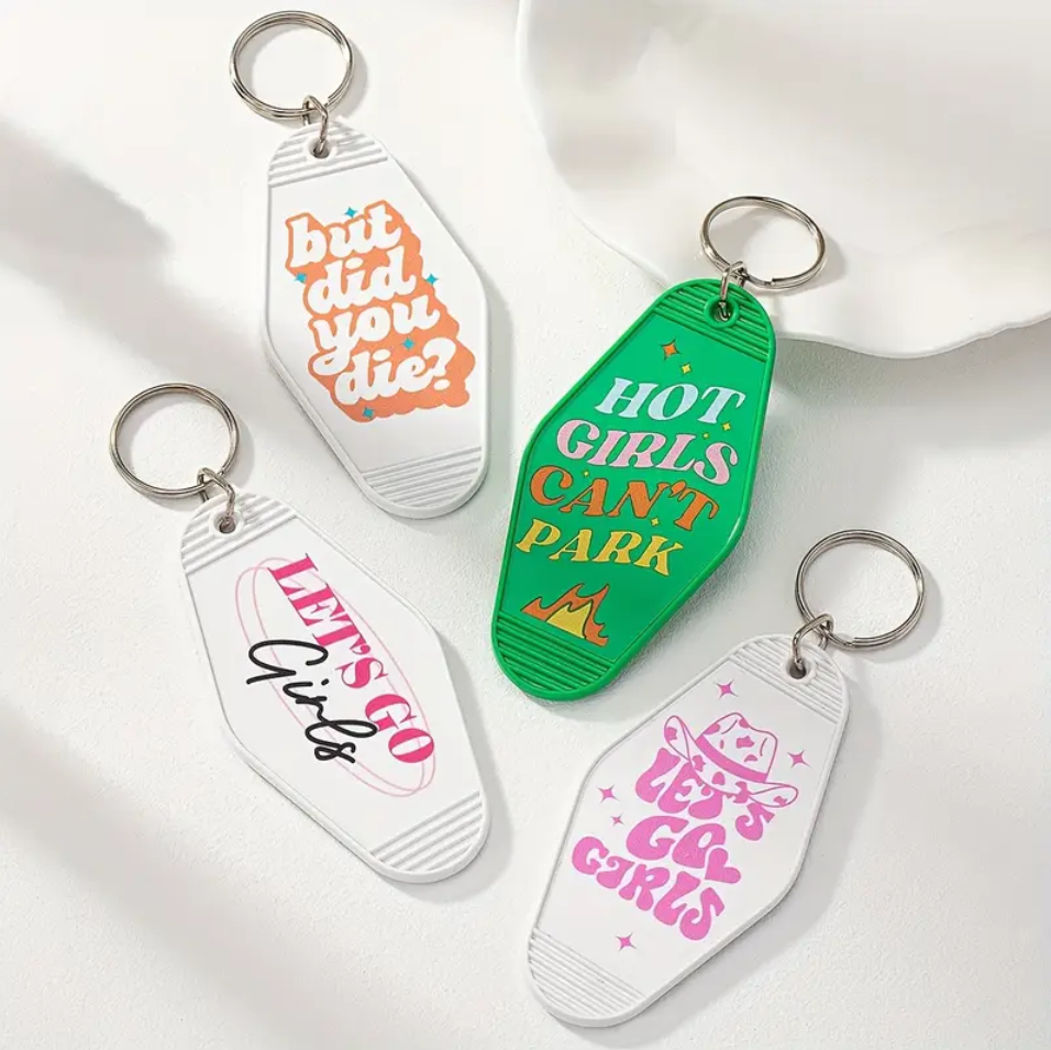 Custom Bulk Foil Stamping Text or Logo Keychains, Retro Motel Keychain, Bulk Personalized Keys, Funny Hotel Gift, Wedding Favors Party Gift