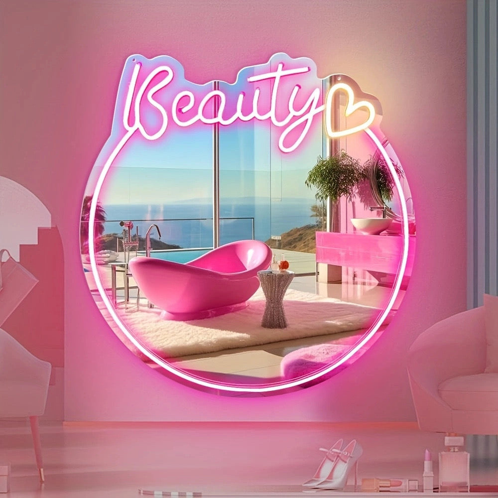 Custom Y2K Wavy Mirror LED Neon Light For Room Decor Wall Makeup Neon