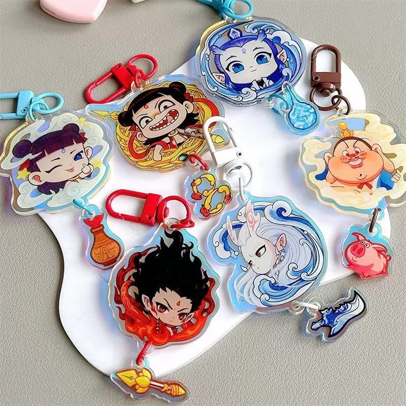 Nezha Demon Boy Naohai Pendant Keychain Unisex Magnetic Couple Accessory Lotus Root Iron Suction