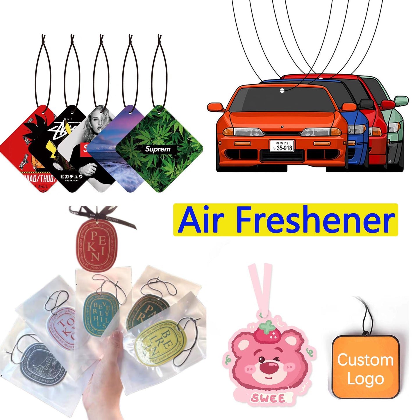 Wholesale Custom Design Paper Car air Freshener Different Smells Custom air Freshener Car with logo