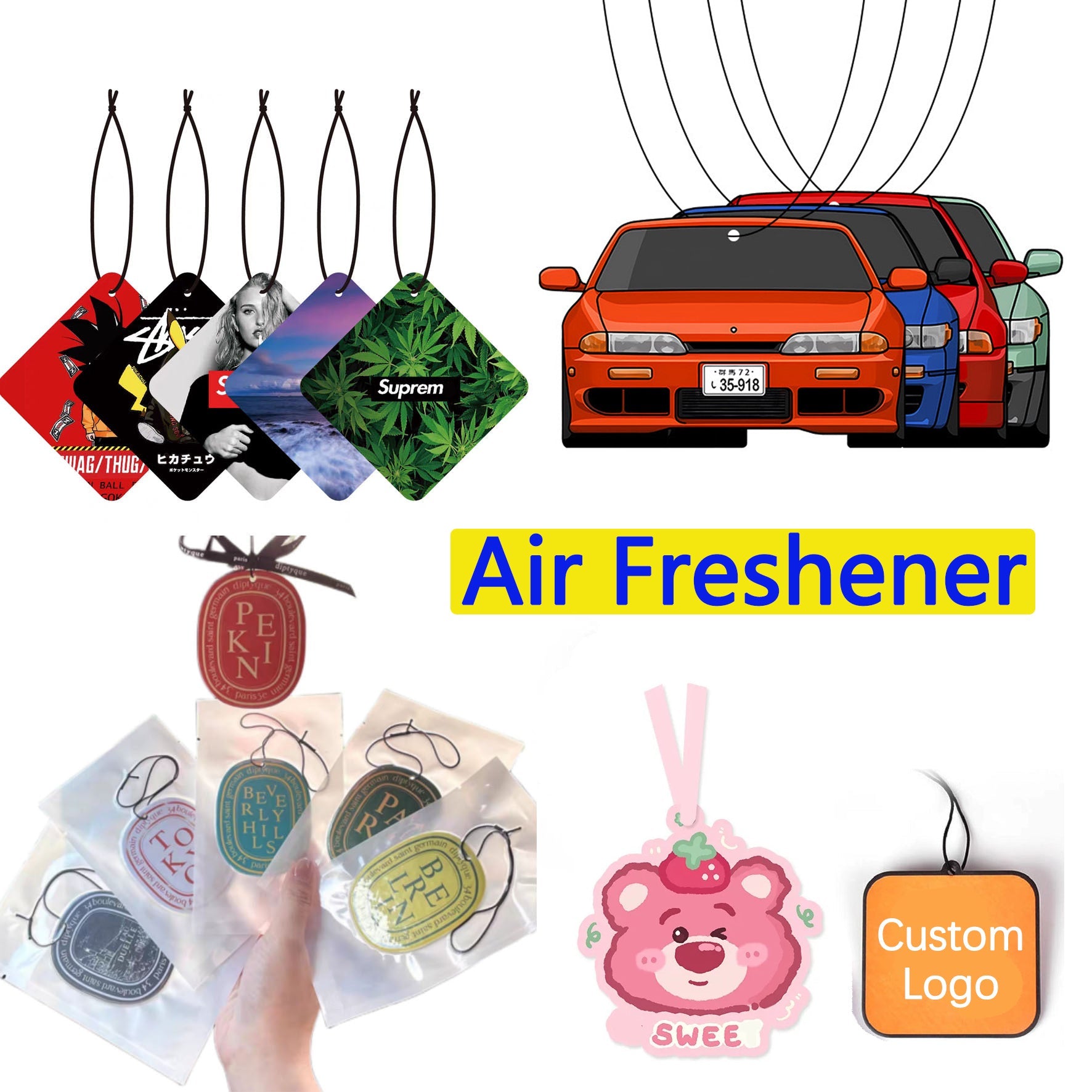 Wholesale Custom Design Paper Car air Freshener Different Smells Custom air Freshener Car with logo